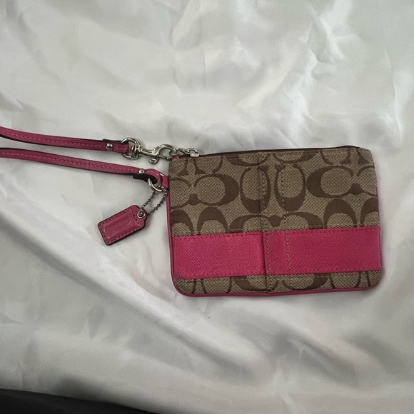 Coach Handbags - Coach Tan and Pink Small Wristlet